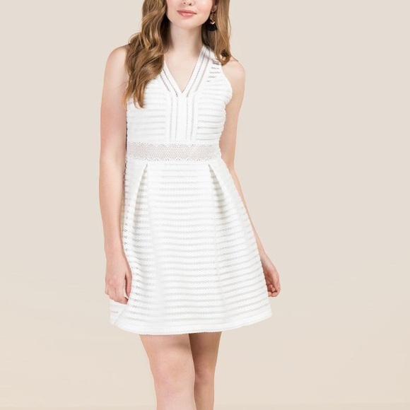 Francesca's Collections Dresses & Skirts - Francesca’s White Cami V-Neck Stripe Lace Illusion Waist Dress